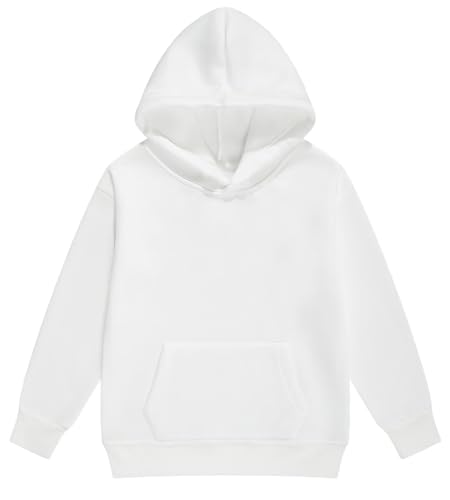 Image of Youth Athletic Hoodie Sweatshirts,Boys Girls Hoodie,Teen Girls Fleece Hoodie Pullover with Pockets Tops Kids Clothes,White,12Years