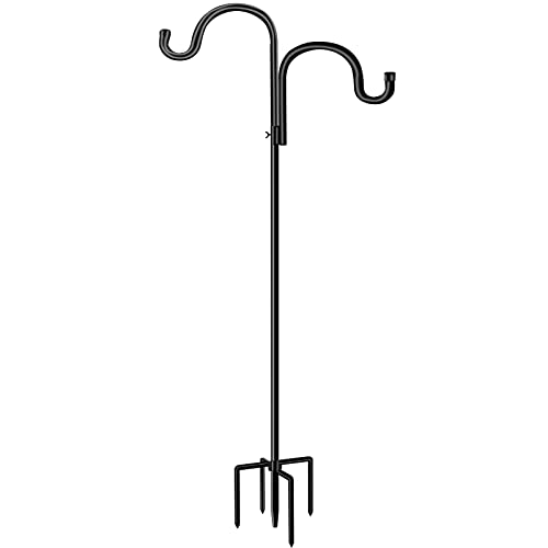 Double Shepherds Hook For Outdoor,78 Inch Bird Feeder Pole With 5 Prongs Base,Adjustable Heavy Duty Garden Hanging Holder For Hanging Plant,Solar Light,Weddings Decor,Hummingbird Feeder（1 Pack） #TOP12