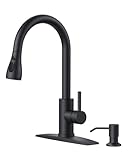 FORIOUS Black Kitchen Faucet with Soap Dispenser, Single Handle Stainless Steel Transitional Sink Faucet with Pull Down Sprayer 1 or 3 Hole, Suitable for Farmhouse Laundry Camper RV Bar