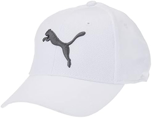 PUMA unisex adult Evercat Mesh Stretch Fit Baseball Cap, White, Small-Medium US
