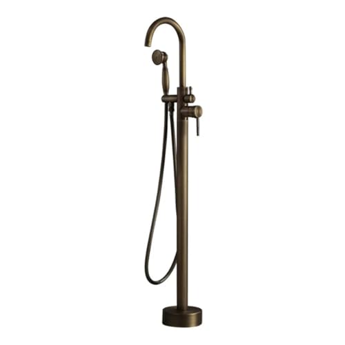 Robinet de baignoire sur pied double mode jet et douchette laiton bronze 360°