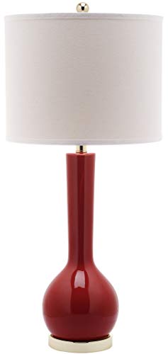 Safavieh Lighting Collection Mae Long Neck Modern Contemporary Red Ceramic 31-Inch Bedroom Living Room Home Office Desk Nightstand Table Lamp Set Of 2 (Led Bulbs Included) #TOP2