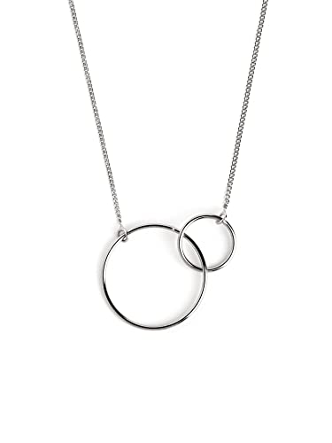 SINGULARU - Collar Sister. Colgante en Plata de Ley 925 y dos Aros Unidos. Cadena de Talla Unica. Baño en Rodio. Joyas para Mujer