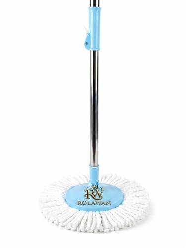 Image of Mop with Extendable Steel Handle, Blue and White Floor Cleaning System, Adjustable Length Spin Mop with Washable Head ||
