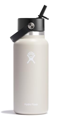 Hydro Flask Water Bottle - Insulated Stainless Steel - Wide Straw Lid, Non Spill, Leakproof in 32 Oz Oat Tan