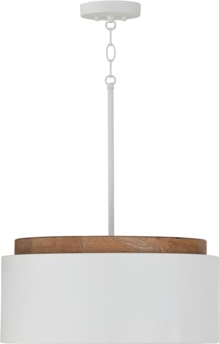 Capital Lighting 350912LT Liam Natural Scandinavian Style Minimalistic Mango Wood Accents Glass Orb with Metal Cylinder Pendant Ceiling Light, 1-Light 100 Watt, 9" H x 18" W, Light Wood and White