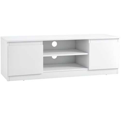 HOMCOM TV-Lowboard Fernsehtisch Fernsehschrank für Fernseher TV-Kommode bis zu 55 Zoll TV Schrank mit Schrank Regal Weiß 120 x 39,5 x 40 cm