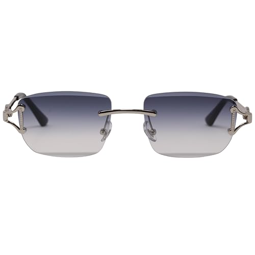 Retro Rimless Sunglasses for Men and Women – Tinted Rectangle Frameless Metal Cut Design – UV400 Protection4