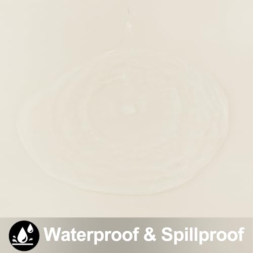 Image of Smiry Round Table Cloth 60 Inch, Waterproof Wipeable Vinyl Tablecloths Protector, Oil Spill Proof Plastic Table Cover for Dining, Picnic, Camping, Outdoor, Beige