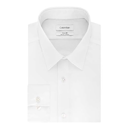 Calvin Klein Camisa social masculina slim fit, não precisa passar a ferro, elástica, lisa, Branco, 16.5" Neck 36"-37" Sleeve