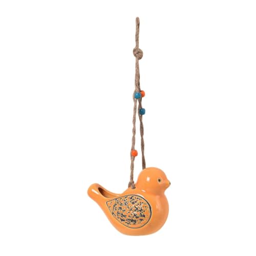 Image of AAKRITI ART CREATIONS Ceramic Hanging Planter | Sunny Songbird Design, Abstract Art, Yellow Matte Finish | Decorative Hanging Pot for Indoor & Outdoor Home Decor