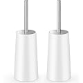 Toilet Brush and Holder, 2 Pack Toilet Brush with 304 Stainless Steel Long Handle, Toilet Bowl Brush for Bathroom Toilet-Ergonomic, Elegant,Durable (White)