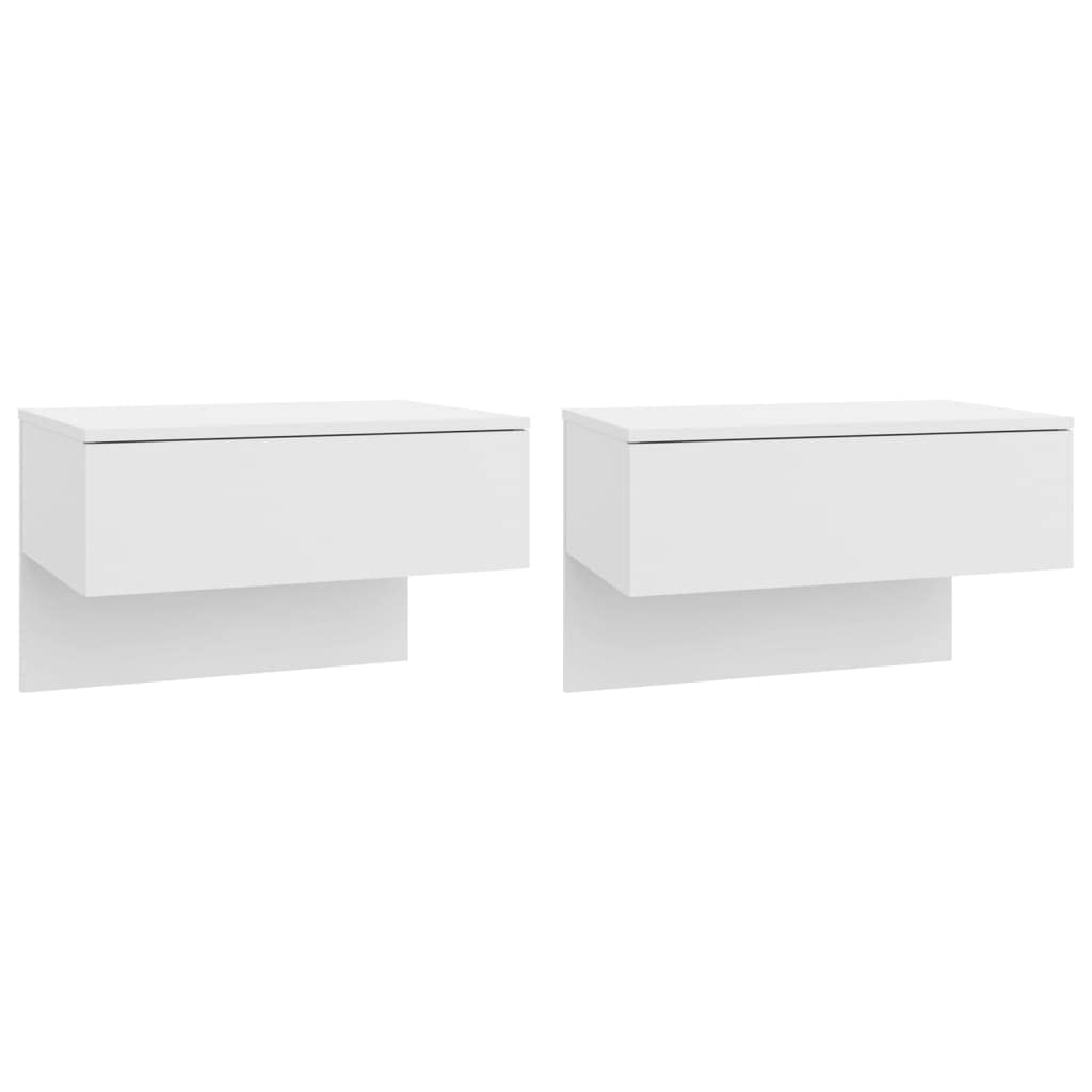 VidaXL Lot De 2 Tables De Chevet Flottantes Modernes - Meuble De Nuit Murale Blanc Brillant, Rangement Pratique Pour Chambre à Coucher