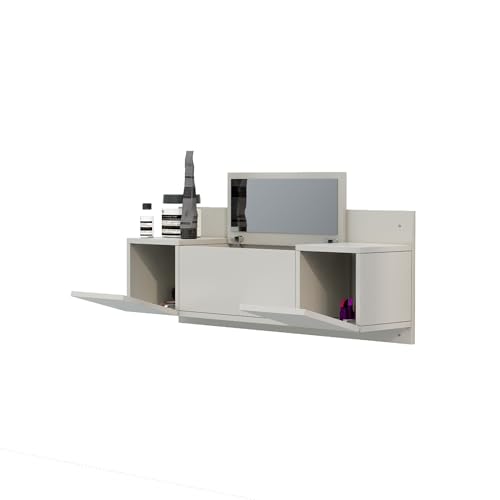Image of Bniture Engineered Wood Wall Mount Dressing Table with 2 Door, Mirror and Huge Storage Space | Wall Mount Vanity (Frosty White, HXDR109)