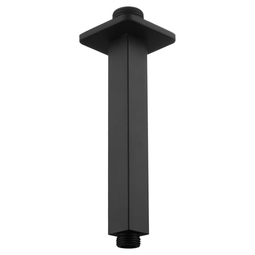 Voolan Shower Arm with Flange, Ceiling Mounted Fixed Shower Pipe, Bathroom Straight Rain Shower Replacement Arm, Universal Connection 1/2 NPT (6 Inch Square, Matte Black)