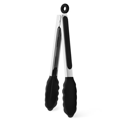 Maywe Tanso hitzebeständige Küchenzange zum Kochen, mit Silikonspitzen, 22,9 cm, Edelstahl, verschließbar, Lebensmittelzange für Grillen, Kochen, Salat und Servieren von Lebensmitteln,