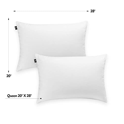 Downluxe Goose Feather Down Pillow - Set Of 2 Bed Pillows For Sleeping With Premium 100% Cotton Shell, Queen #TOP2