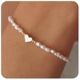 MIDEEO 女性用ゴールド/シルバーブレスレット、女性用14Kゴールドメッキブレスレット 邪視ダイヤモンド キューバリンク ハートパールブレスレット 普段使いジュエリーギフト