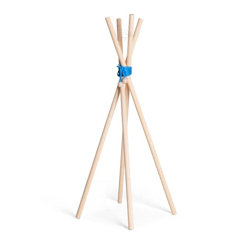 ABACHI WOOD – Perchero Tipi Azul de Pie | Madera Natural | Colgador Resistente para Niños y Niñas | Perchero Infantil | Decoración del Hogar (92 x 2,5 cm)