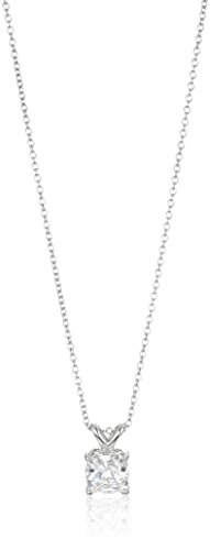 Platinum-Plated Sterling Silver Cushion-Cut Solitaire Pendant Neckalce made with Swarovski Zirconia, 16 