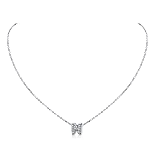 ChicSilver Cubic Zirconia Initial Necklace for Women 925 Sterling Silver Letter Necklace Dainty Personalized Jewelry White Cubic Zirconia M