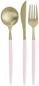 Gold and White Assorted Plastic Cutlery, 4 Set - Disposable Utensils for Parties and Special Occasions image 4