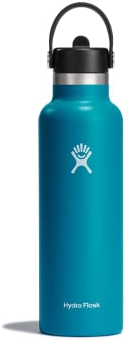 HYDRO FLASK - Water Bottle 709 ml (24 oz) with Flex Straw Cap - Vacuum Insulated Stainless Steel Reusable Water Bottle - Leakproof Lid - Hot and Cold Drinks - Standard Mouth - BPA-Free - Pacific