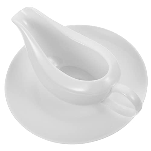 Garneck 1 Set Sauce Pot Coffee Dispenser Gravy Bowl Coffee Frothing Cup Creamer Saucer Boats with Handle Vintage Gravy Boat and Saucer Coffe Creamer Dipping Sauce Cup White Ceramics