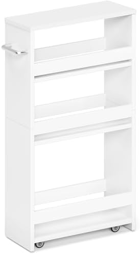 MARTY White Slim Storage Cart with Wheels, 4 Tier Rolling Utility...