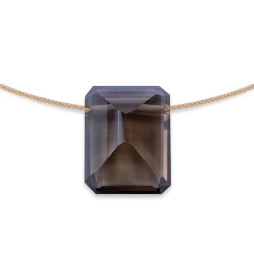 Sol N Touch Smoky Quartz Necklaces for Women - Rectangular Cut Faceted Cute Necklaces Gifts for Women & Teens - 17"-19" long Nylon-coated Monofilament 0.03" thick Cord - Root Chakra & Touch