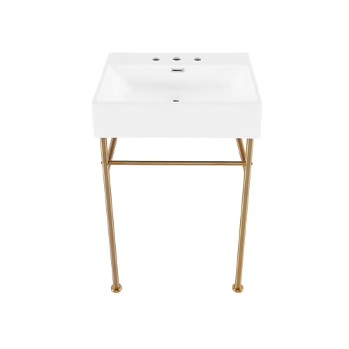 Claire 24' Console Sink White Basin Brushed Gold Legs with 8' Widespread Holes