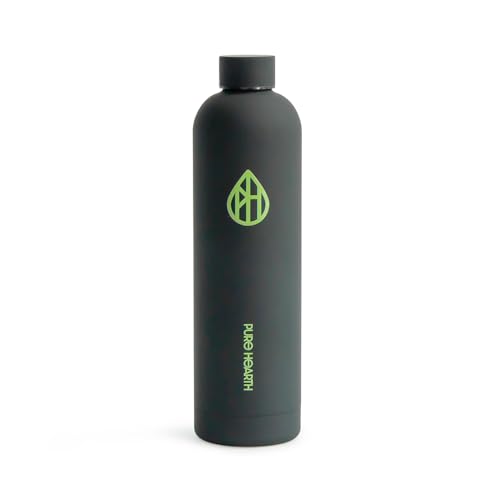 PURE HEARTH Botella de acero inoxidable, aislamiento de 5 capas con tapa a prueba de fugas, antiderrames, para café, agua, té, viajes, mantiene las bebidas calientes y frías, sin BPA (negro)