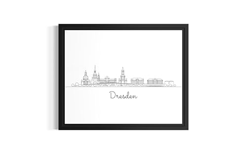 Dresden, Germany UnFramed Poster Print Wall Art - Modern City Skyline Landmarks - Line Drawing - Sketch Minimalist Art Room B35 (Dresden, Germany, 20" L x 16" W, Unframed)