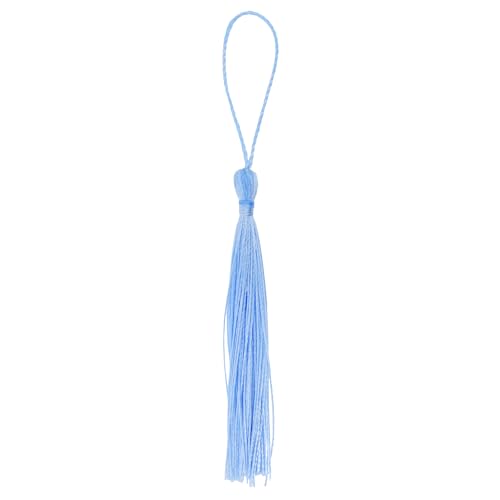 Image of Mandala Crafts Small Light Blue Bookmark Tassels - 100 Bulk Silky Mini Craft Tassels with Loops for Bookmarks, Jewelry Making, Graduation Decorations, and Keychains