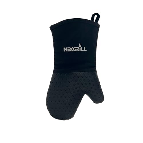 Nexgrill Silicone Oven Mitt, Heat-Resistant BBQ Glove with Hanging Loop, Non-Slip Grill Glove for Kitchen, Baking, and Outdoor Grilling, Black - 530-0025