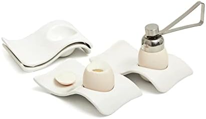 Ceramic Egg Cup, Set of 4 Porcelain Egg Cup for Soft Boiled Egg with Egg Topper Cutter Egg Holder Set for Breakfast, Kitchen, Decorative