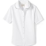 Lands' End Uniform Girls Piped Broadcloth Peter Pan Blouse White/Classic Navy Kids 16