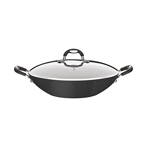 Wok Tramontina Mônaco Induction em Alumínio com Revestimento Interno e Externo Antiaderente Starflon Premium Preto com Tampa de Vidro 32 cm 4,5 L