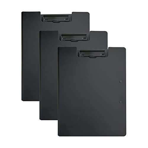 Lot de 3 porte-blocs A4 avec deux clips pour mémo, documents et documents scolaires, bureau, travail, salle de classe (noir)