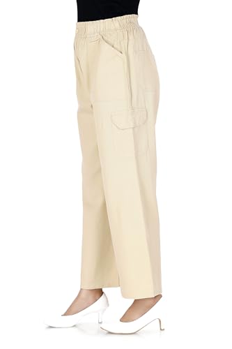 Image of TWGE - Women's Mid Rise Straight Fit Pants - Relaxed Fit Cotton Trousers with Drawstring Waist - Lightweight Everyday Wear