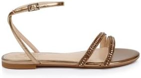Jewel Badgley Mischka Roslyn Metallic Flat Sandal with Crystals - Image 3