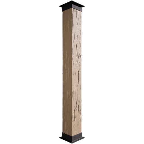 Ekena Millwork COLUPC16X048IRUF Pecky Cypress Endurathane Faux Wood Non-Tapered Square Column Wrap w/Faux Iron Capital & Base Rustic Columns, 16"W x 4'H
