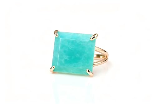 Anneaux d'or rose 14k avec amazonite le cadeau parfait dans son écrin