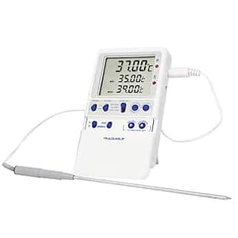 Traceable Extreme-Accuracy Digital Thermometer with Calibration, 0/25/37C; 1 Stainless Steel Probe
