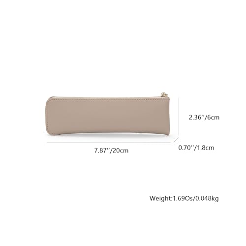 Image of Faux Leather Pencil Case Slim Pencil Pouch Durable Zipper Stationery Bag Small Travel Use(Khaki /FL)