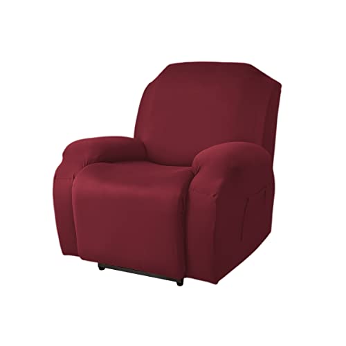 FANSU Housse de Fauteuil Relax Extensible 1 Places, Housse de Fauteuil Relax Inclinable Electrique avec Poche, 4 Pièce Lavable Protege de Meubles pour Canapé...
