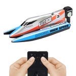 STORE99 3313M 4-Channel 2.4GHz Rechargeable Mini F1 Racing Boat RC Speedboat Kids Toy with Remote Controller(Blue)