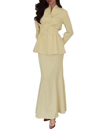 Women Dressy Long Sleeve Blazer Mermaid Maxi Skirt Sets Women