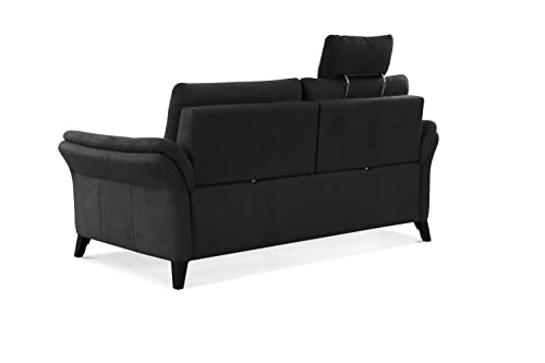 CAVADORE 3er Sofa Grönland / Skandinavische 3-Sitzer-Couch mit Federkern, Sitztiefenverstellung + Kopfstütze / 193 x 90 x 102 / Flachgewebe, Schwarz – Bild 7