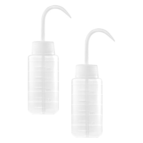 HEALEEP Botellas Exprimibles Vacías 2 Piezas 250 Ml Escala Transparente y Boquilla Curva para Champú y Tinte de Cabello, Botellas de Plástico Rellenable para Salón y Peluquería